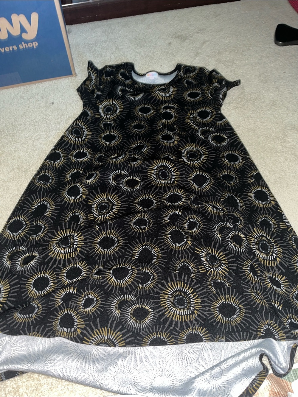 LuLaRoe Black Dress with Gold Sunburst Print